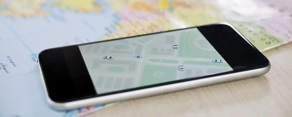 closeup smartphone with gps application